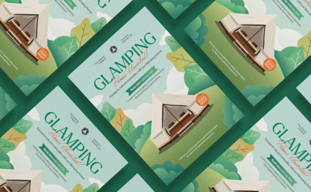 平面设计豪华野营传单模板 (AI,PSD)