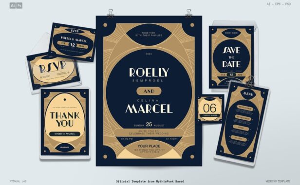 装饰艺术婚礼请柬包 (AI,EPS,PSD)