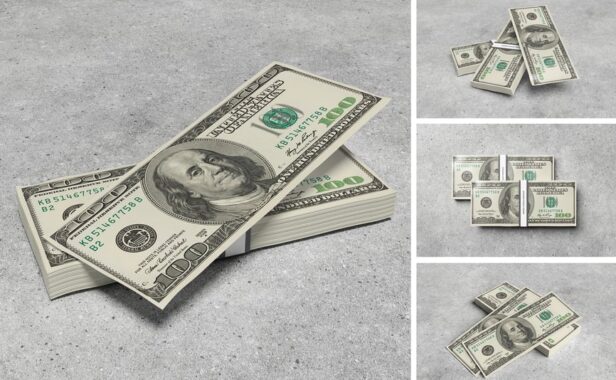 金钱堆栈模型样机 (PSD,PDF)