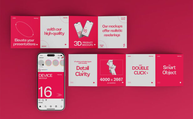 轮播Instagram邮政快递模型样机 (PSD)