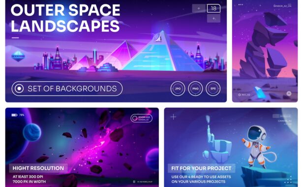 太空卡通插画场景 Vol.18 (EPS,JPG,PNG)
