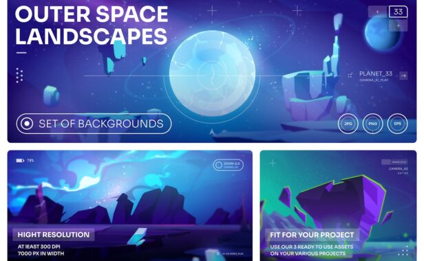太空卡通插画场景 Vol.33 (EPS,JPG,PNG)