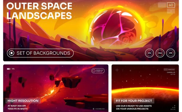 太空卡通插画场景 Vol.40 (EPS,JPG,PNG)