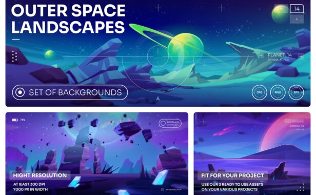 太空卡通插画场景 Vol.14 (EPS,JPG,PNG)
