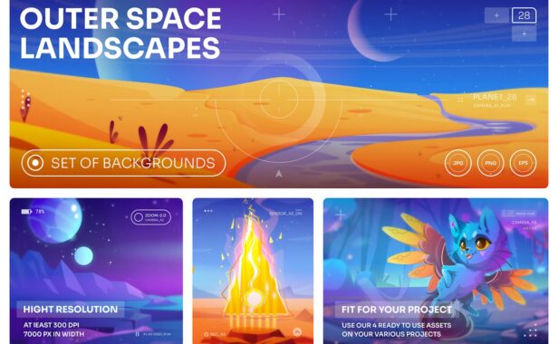 太空卡通插画场景 Vol.28 (EPS,JPG,PNG)
