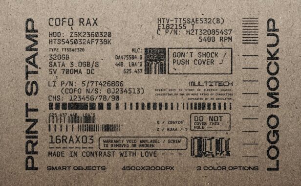 印刷邮票徽标模型样机 (PSD)