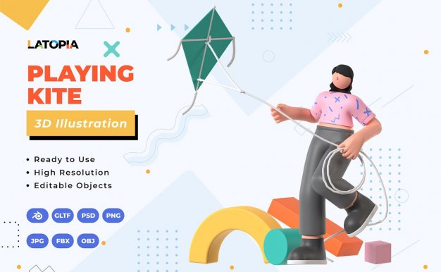 3D风筝插画 (JPG,PNG,PSD,Blend,FBX,OBJ)