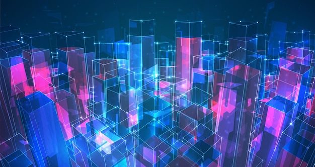 矢量抽象的 3d 科技科幻水晶城市屋顶的景色EPS