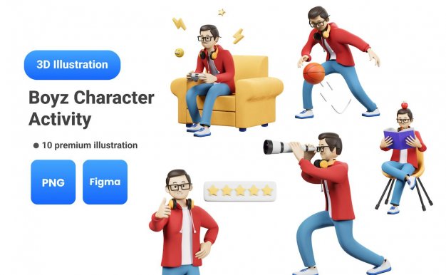 活动 3D 人物插图 (FIG,PNG)