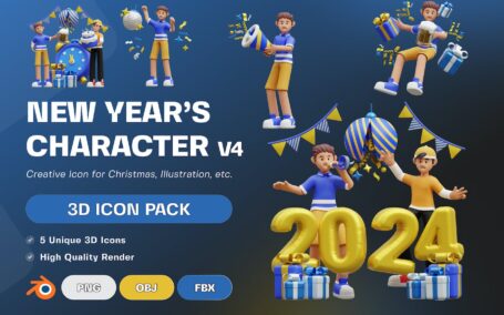 新年人物3D插画V4 (PNG,Blend)