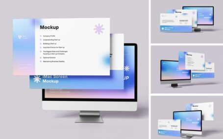 iMac和屏幕电脑模型样机 (PSD,PDF)