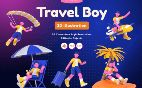 旅行男孩 3D 插图 (PNG,Blend)
