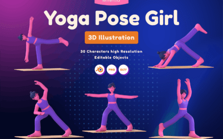 瑜伽姿势女孩 3D 插图 (PNG,Blend)