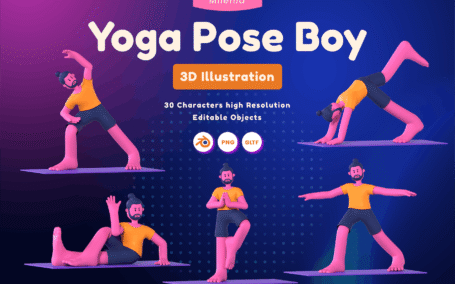 瑜伽姿势男孩 3D 插图 (PNG,Blend)