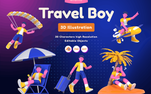 旅行男孩 3D 插图 (PNG,Blend)