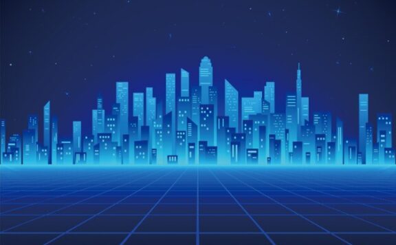 城市天际线背景矢量插画设计