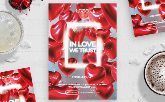 情人节传单模板海报模版 (PSD)