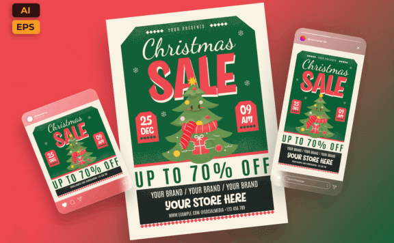 圣诞销售传单模板海报模版 (AI,EPS)