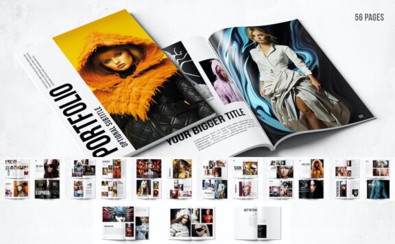 创意作品集 A4 和美国字母设计 – 56 页 (PSD)