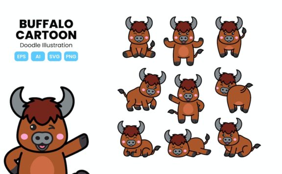 水牛城涂鸦卡通 (AI,EPS,PNG,SVG)