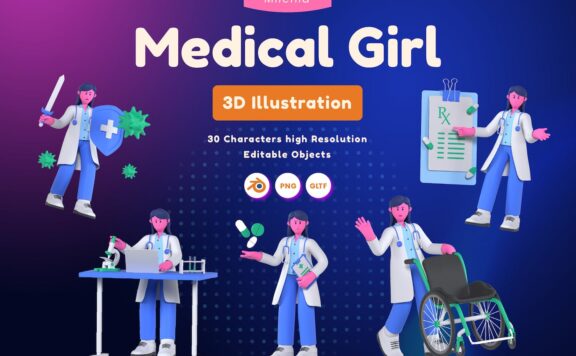 医学女性 3D 插图 (PNG,Blend)