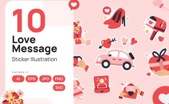 爱留言贴纸插图 (AI,EPS,JPG,PNG,SVG)