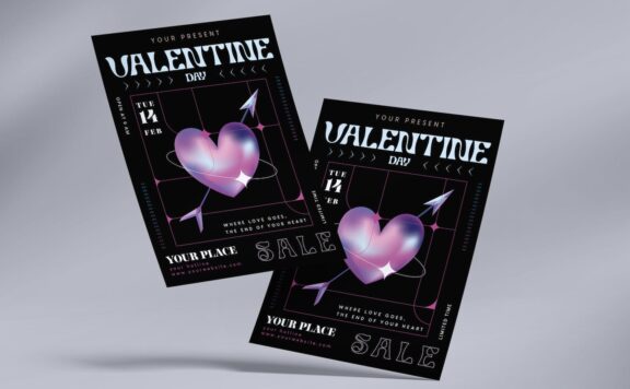 弓箭爱心深色情人节海报设计模板 (AI,EPS,JPG,PNG)