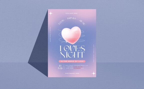 渐变情人节之夜传单海报模板 (PSD)