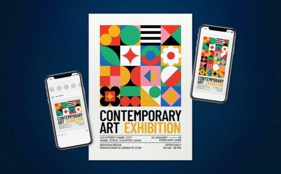 当代艺术展览活动海报传单套装 (AI,PSD)