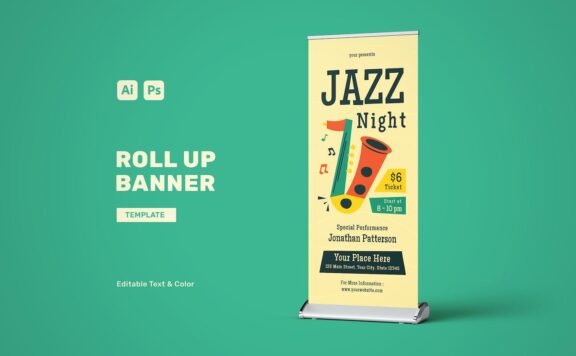 爵士之夜易拉宝Banner模板 (AI,EPS,PSD)
