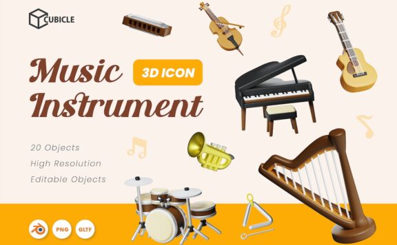 乐器3D图标插图 (PNG,Blend)