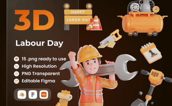 劳动节3D插图图标 (FIG,PNG,Blend)