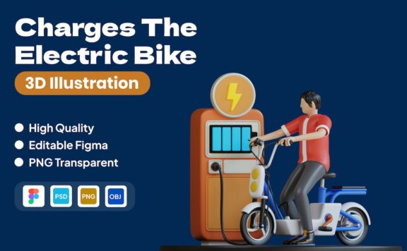 充电电动自行车3D插图 (FIG,PNG,PSD,obj)