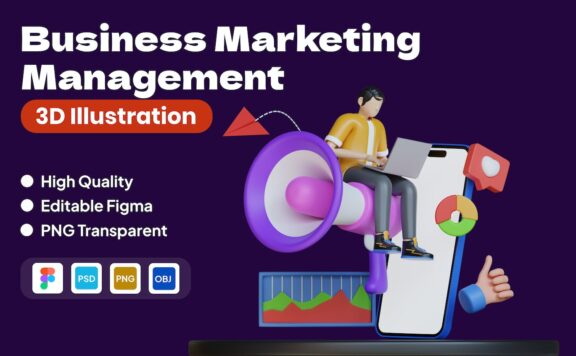 商业营销管理3D插图 (FIG,PNG,PSD,obj)