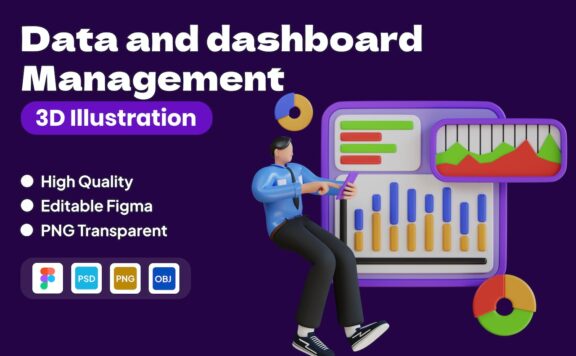 数据和仪表盘管理3D插图 (FIG,PNG,PSD,obj)