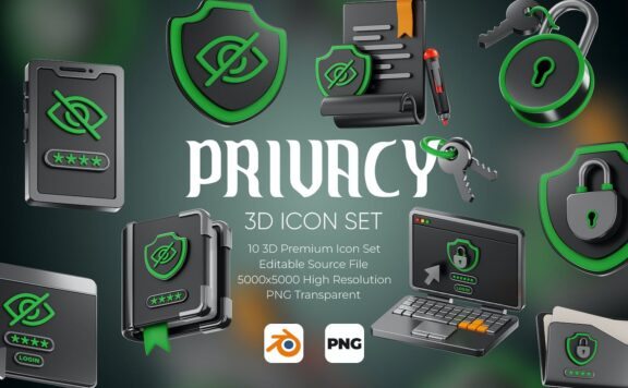 隐私安全3D图标集 (PNG,Blend)