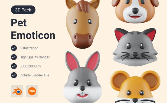 宠物3D插图图标 (PNG,Blend)