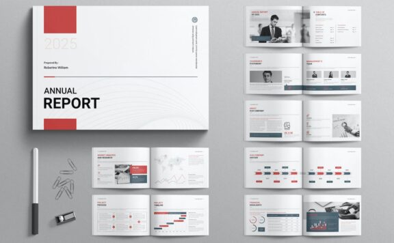 年度报告横向宣传册模板 (INDD)