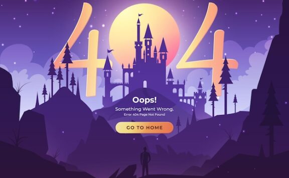 城堡月光404错误页面未找到UI概念插画[eps]
