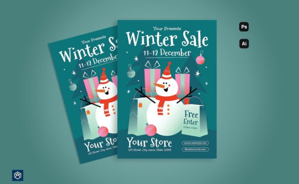 渐变冬季促销传单海报模版 (AI,EPS,PSD)