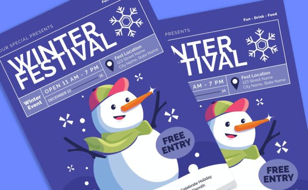 冬季圣诞节节传单海报模版 (AI,PSD)