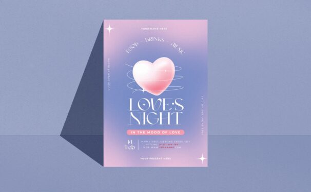 渐变情人节之夜传单海报模板 (PSD)