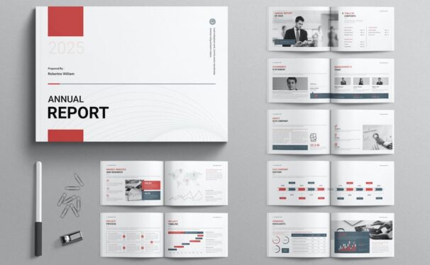 年度报告横向宣传册模板 (INDD)