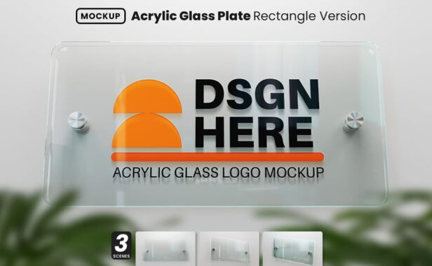 丙烯酸玻璃铭牌模型公司LOGO墙 – 矩形版本样机 (PSD)