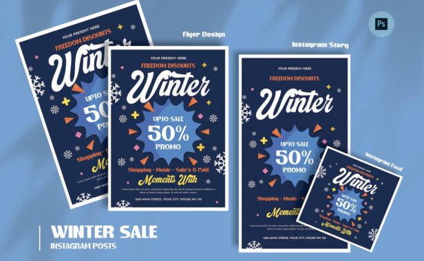 标签冬季销售日传单模板海报模版 (PSD)