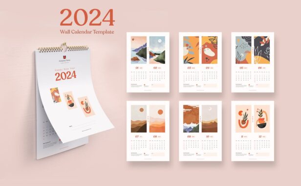 多用途可定制简约日历 2024 年 (PSD,JPG)