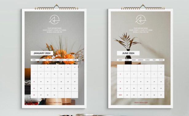 波西米亚生活方式挂历 2024 年模板 (INDD)