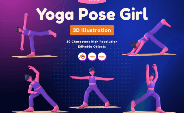瑜伽姿势女孩 3D 插图 (PNG,Blend)