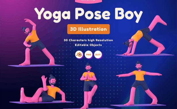 瑜伽姿势男孩 3D 插图 (PNG,Blend)