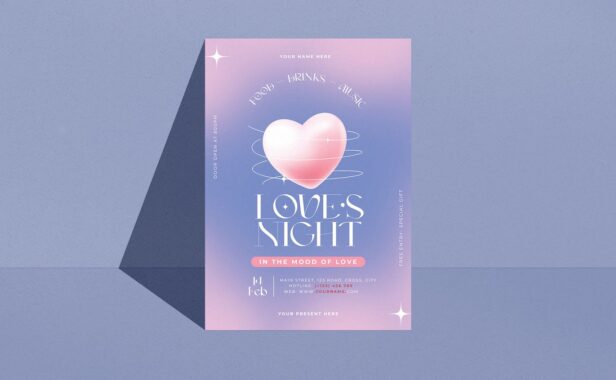 渐变情人节之夜传单海报模板 (PSD)